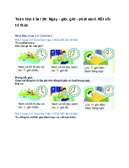 Toán lớp 2 bài 29: Ngày - giờ, giờ - phút sách Kết nối tri thức