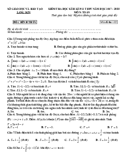 Đề kiểm tra HK2 Toán 12 THPT năm học 2017 – 2018 sở GD và ĐT Lạng Sơn