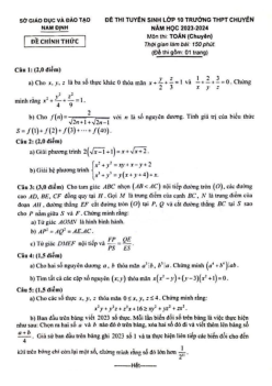 Đề thi vào 10 chuyên môn Toán (chuyên) năm 2023 – 2024 sở GD&ĐT Nam Định
