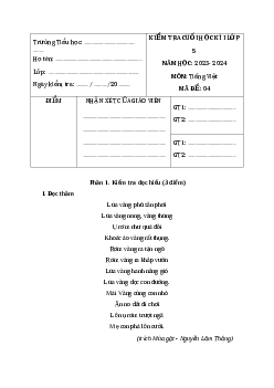 Đề thi học kì 1 lớp 5 môn Tiếng Việt năm 2023 - Đề 4