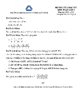 Đề thi giữa học kì 1 Toán 8 năm 2021 – 2022 trường Lương Thế Vinh – Hà Nội