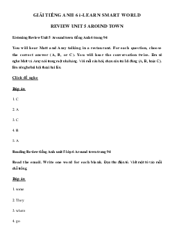 Review Unit 5 lớp 6 Around town - Smart World