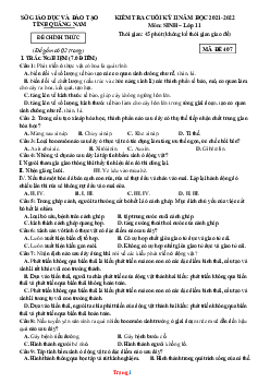 Đề thi cuối học kỳ II năm học 2021-2022 môn sinh 11 Sở GD và ĐT Quảng Nam mã đề 407 (có đáp án và lời giải chi tiết)