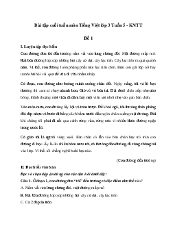 Phiếu bài tập cuối tuần lớp 3 môn Tiếng Việt Kết nối tri thức - Tuần 5