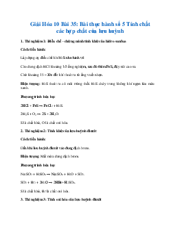 Giải Hóa 10 Bài 35: Bài thực hành số 5 Tính chất các hợp chất của lưu huỳnh