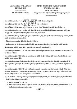 Đề tuyển sinh lớp 10 THPT năm 2019 – 2020 môn Toán sở GD&ĐT Thái Nguyên