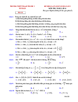 Đề khảo sát lần 1 Toán 11 năm 2023 – 2024 trường THPT Thạch Thành 2 – Thanh Hóa