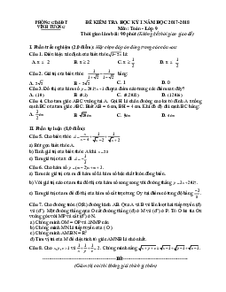 Đề kiểm tra học kỳ 1 Toán 9 năm học 2017 – 2018 phòng GD và ĐT Vĩnh Tường – Vĩnh Phúc