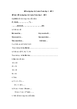 Đề thi học kì 2 môn Toán lớp 1 sách Vì sự bình đẳng - Đề 3