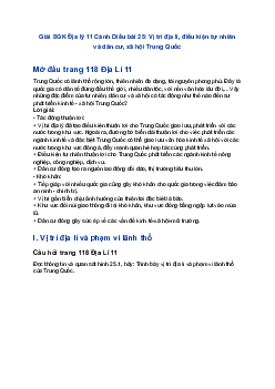 Giải SGK Địa lý 11 Cánh Diều bài 25: Vị trí địa lí, điều kiện tự nhiên và dân cư, xã hội Trung Quốc