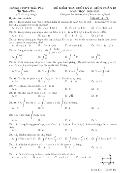 Đề cuối kỳ 2 Toán 12 năm 2021 – 2022 trường THPT Trần Phú – Phú Yên