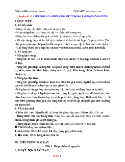 Giáo án dạy thêm Toán 6 Kết nối tri thức phép nhân và phép chia hết trong tập hợp số nguyên