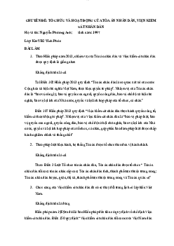 Chuyên đề: Tổ chức và hoạt động của tòa án nhân dân, viện kiểm sát nhân dân học phần Lý luận chung
