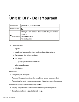 Unit 8 - Do it yourself | Speaking and listening | Đại học Khoa học Xã hội và Nhân văn, Đại học Quốc gia Thành phố HCM