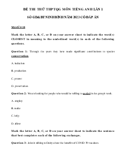 Đề thi thử thpt quốc gia 2023 môn Anh lần 1 sở GD&ĐT Ninh Bình (có đáp án)