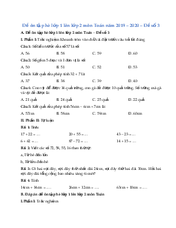 Đề ôn tập hè lớp 1 lên lớp 2 môn Toán năm 2019 - 2020 - Đề số 3