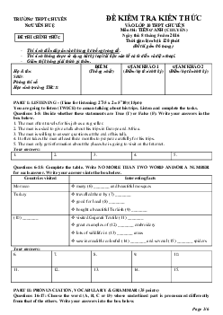 Đề kiểm tra kiến thức THPT chuyên Nguyễn Huệ  vào lớp 10 THPT chuyên Tiếng Anh năm 2016 (có đáp án)