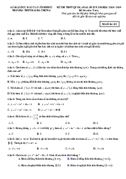 Đề thi thử Toán THPT Quốc gia 2019 lần 2 trường Hai Bà Trưng – Vĩnh Phúc