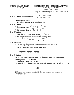 Đề thi HSG Toán 8 cấp huyện năm 2016 – 2017 phòng GD&ĐT Hậu Lộc – Thanh Hóa