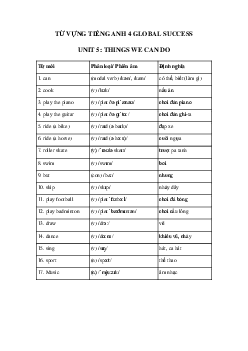 Từ vựng unit 5 lớp 4 Things we can do Global success