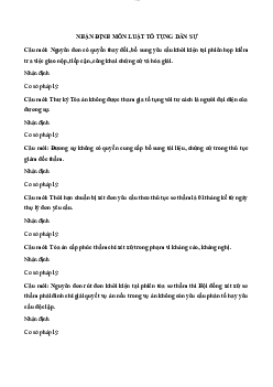 Bài tập tự luận dạng Nhận định đúng sai môn Luật Tố tụng dân sự có lời giải