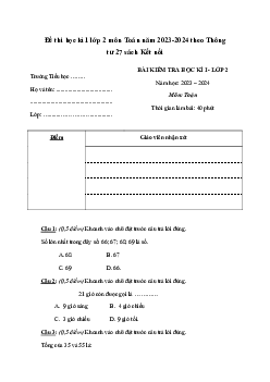 Đề thi học kì 1 lớp 2 năm 2023 - 2024 theo Thông tư 27 | Toán 2 Kết nối tri thức đề 7