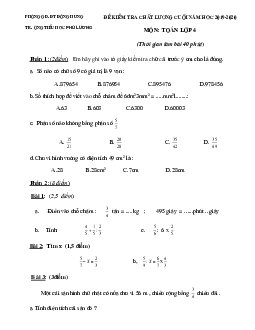 Đề thi cuối học kì 2 lớp 4 môn Toán năm 2019 - 2020 - Đề 4