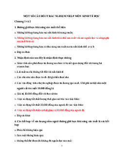 Một số câu hỏi nhập môn Kinh tế học (có đáp án) | Đại học Thăng Long