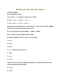 Bài tập cuối tuần lớp 3 môn Toán Cánh Diều - Tuần 31