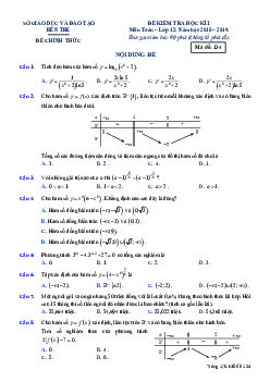 Đề thi học kỳ 1 Toán 12 năm học 2018 – 2019 sở GD và ĐT Bến Tre