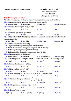 Đề kiểm tra học kỳ 1 Toán 8 năm 2021 – 2022 phòng GD&ĐT Trực Ninh – Nam Định