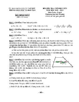 Đề cuối học kỳ 1 Toán 8 năm 2022 – 2023 phòng GD&ĐT Thủ Đức – TP HCM