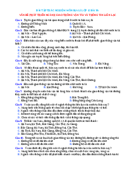 Trắc nghiệm Địa 12 bài 30 có đáp án: Vấn đề phát triển ngành giao thông vận tải và thông tin liên lạc