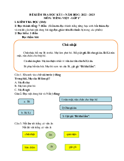 Top 5 đề thi học kì 1 lớp 1 môn Tiếng Việt năm 2022 - 2023 | Cánh Diều