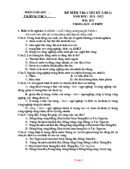 Đề thi học kỳ 1 môn địa lí 9 Quảng Nam năm 2021-2022 (có đáp án)