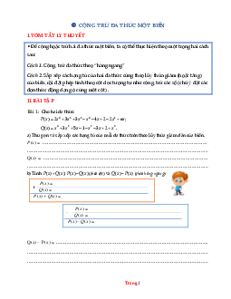Bài tập toán lớp 7 cộng trừ đa thức một biến ( có lời giải chi tiết )