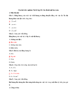 Câu hỏi trắc nghiệm Vật lý lớp 10: Các định luật bảo toàn