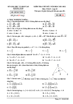 Đề kiểm tra cuối học kỳ 1 Toán 10 năm 2021 – 2022 sở GD&ĐT Quảng Nam