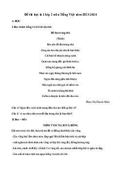 Đề thi học kì 1 môn Tiếng Việt 2 năm 2023 - 2024 sách Chân trời sáng tạo | Đề 5