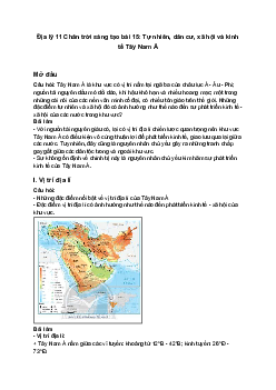 Địa lý 11 Chân trời sáng tạo bài 15: Tự nhiên, dân cư, xã hội và kinh tế Tây Nam Á
