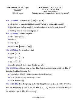 Đề thi giữa học kỳ 1 Toán 6 năm 2020 – 2021 sở GD&ĐT Bắc Ninh