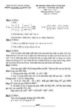 Đề HSG huyện Toán 7 năm 2021 – 2022 phòng GD&ĐT Thuận Thành – Bắc Ninh