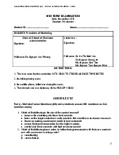 Đề thi học phần Principles of Marketing năm 2016 | Trường Đại học Quốc tế, Đại học Quốc gia Thành phố Hồ Chí Minh