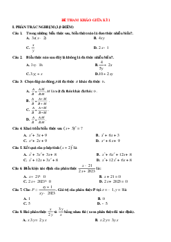 Đề thi giữa học kì 1 môn Toán lớp 8 năm 2023 - 2024 KNTT - Đề 2