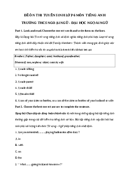 Đề thi thử vào lớp 6 môn Tiếng Anh trường THCS Ngoại Ngữ năm học 2024-2025 (Đề số 4)