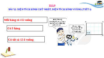 Giáo án điện tử Toán 3 Bài 52 Kết nối tri thức: Diện tích hình chữ nhật, diện tích hình vuông