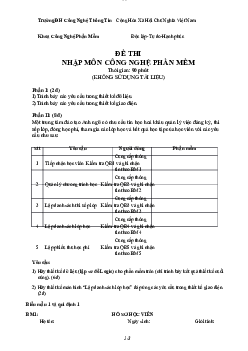 Đề thi minh họa - Nhập môn công nghệ phần mềm | Trường Đại học CNTT Thành Phố Hồ Chí Minh