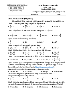 Đề cuối kì 1 Toán 7 năm 2023 – 2024 phòng GD&ĐT Quốc Oai – Hà Nội