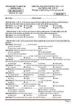 Đề thi học kỳ 2 Tiếng anh 12 Quảng Nam 2018-2019