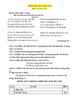 Đề kiểm tra giữa HK2 Ngữ văn 8 năm 2022-2023 (có đáp án)